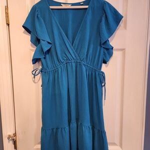 Max Studio Teal V-Neck Midi Dress